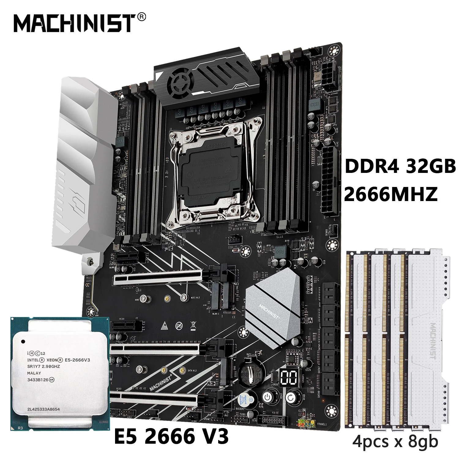 

MACHINIST X99 ATX Motherboard combo with LGA 2011-3 Xeon E5 2666 V3 CPU and DDR4 32GB RAM Memory Set Kit USB3.0 X99 MR9D PLUS