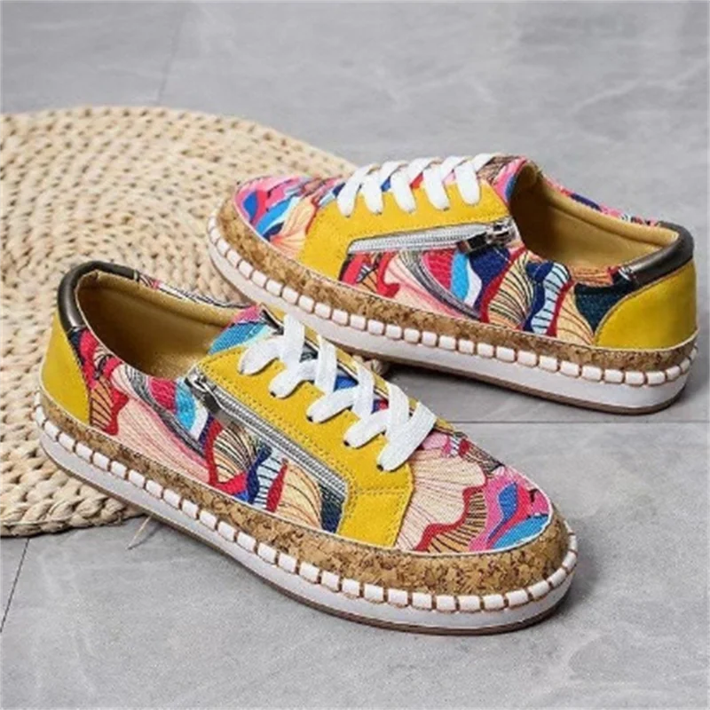 

Sneakers Lady Women's Vulcanized Shoes 2023 Elegant Floral Printed Lace-up Female Platform Shoes Fashion Women Casual Footwear