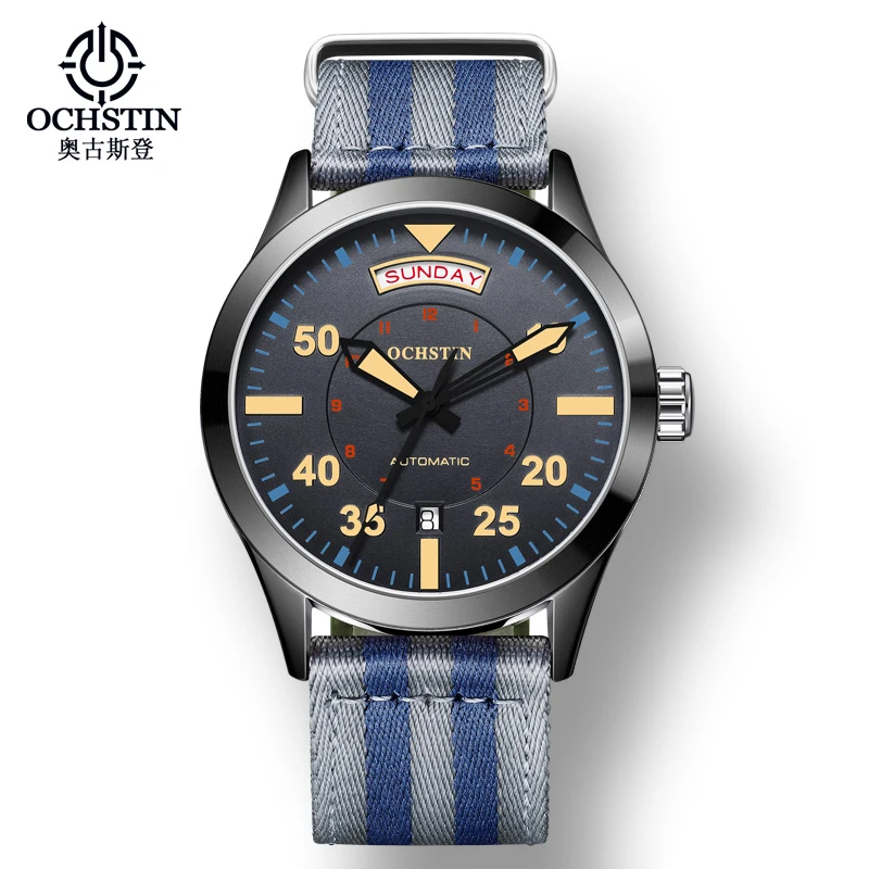 

OCHSTIN GA2028B Business Automatic Mechanical Men Wristwatch Dual Calendar Full-automatic Waterproof Nylon Strap Watch for Men