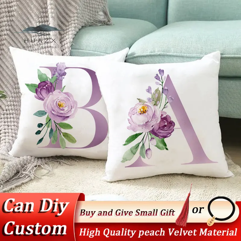 

Letter Pillow case Leather Peach Velvet Material Cushion Sofa Bedroom Office Car Simple Style Cushion Cover Home Art Pillowcase