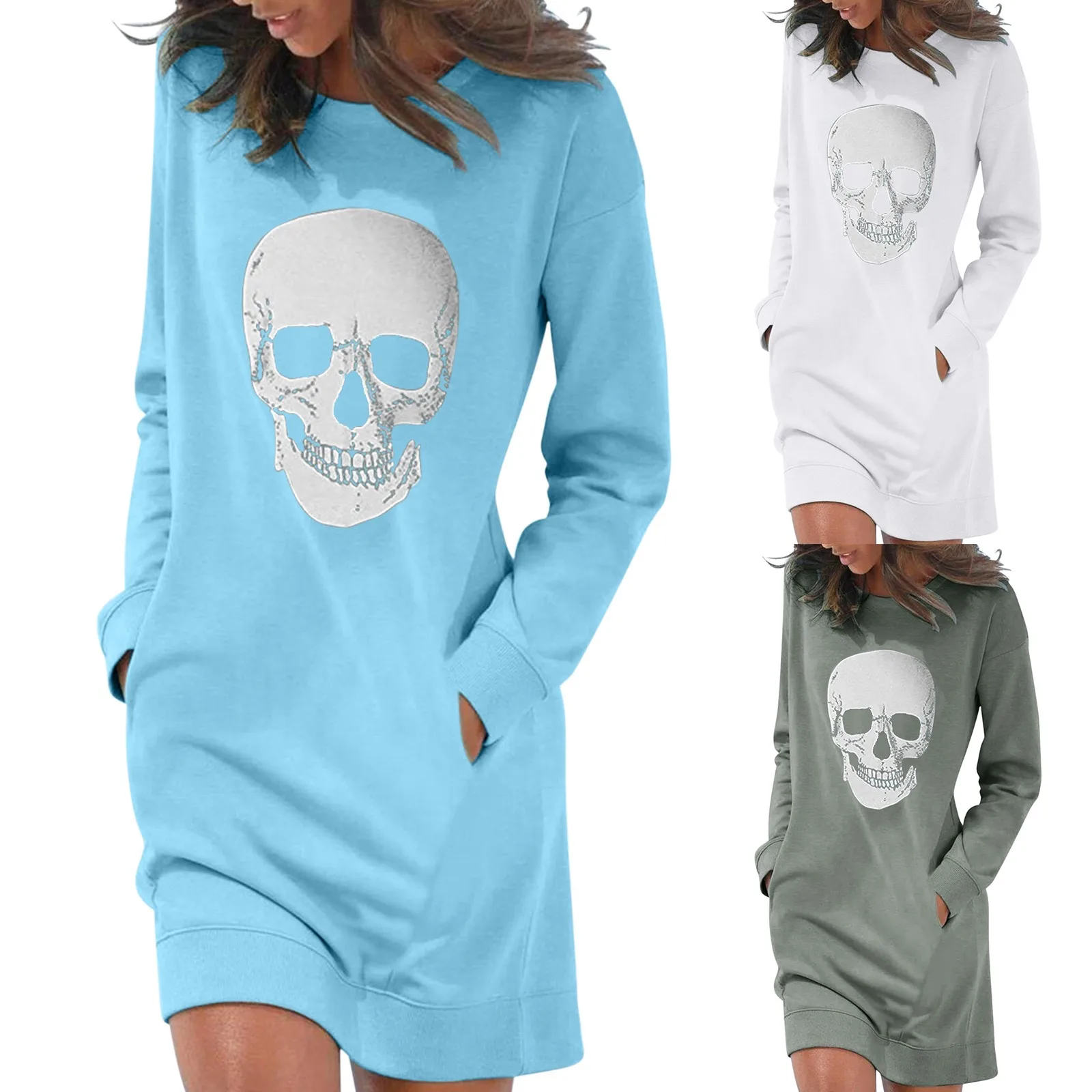 

Свитшот женский хлопковый с длинным рукавом, модный Свободный Длинный пуловер с карманами и принтом на Хэллоуин, мягкая флисовая толстовка ...