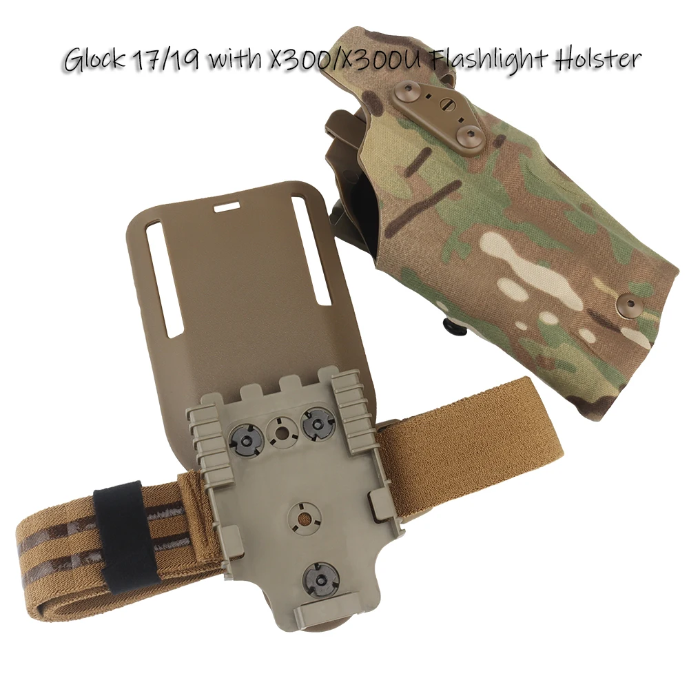 Фото Тактическая кобура для пистолета 6354DO для Glock 17 Gen4 G19 с фонарем X300/X300U, система быстрой фиксации QLS, адаптер крепления, накладка на бедро №2
