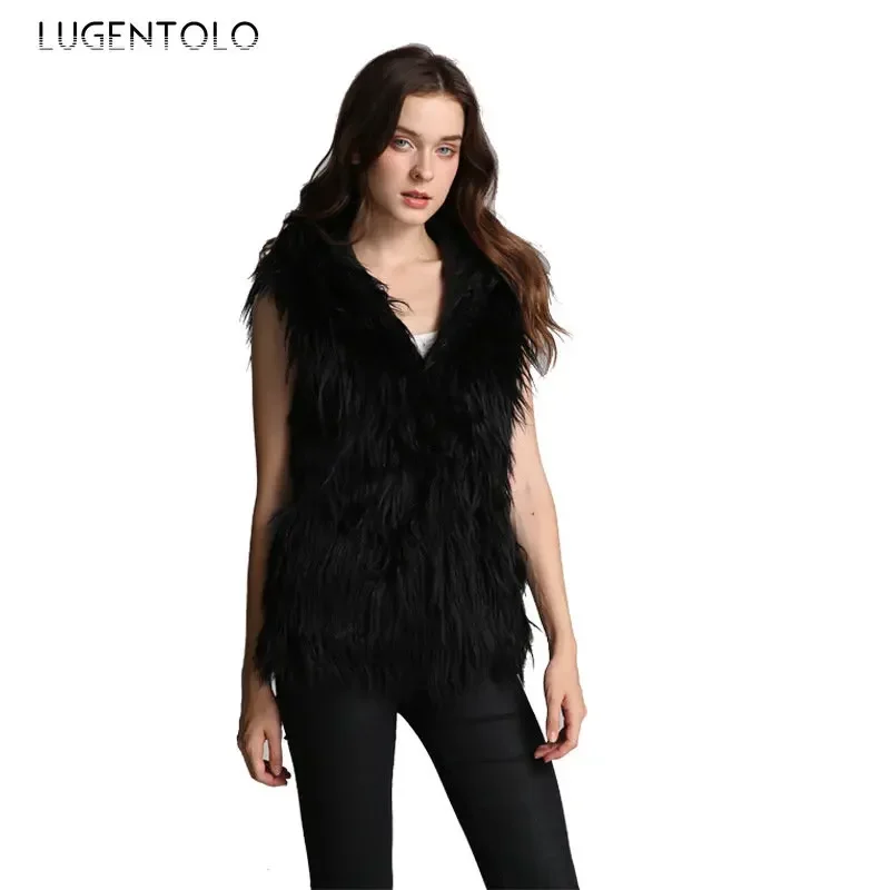 Женская безрукавка из искусственного меха кардиган с капюшоном на осень и зиму