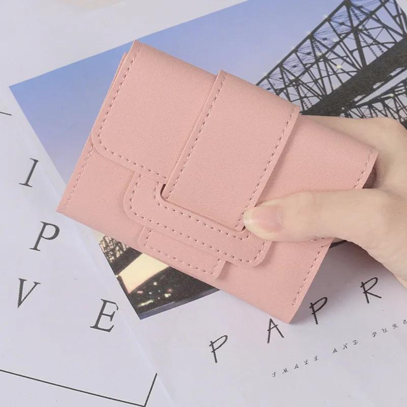 PU Leather Women Wallets Lady Money Bags Sewing Thread Buckle Coin Purse Short Card Holde