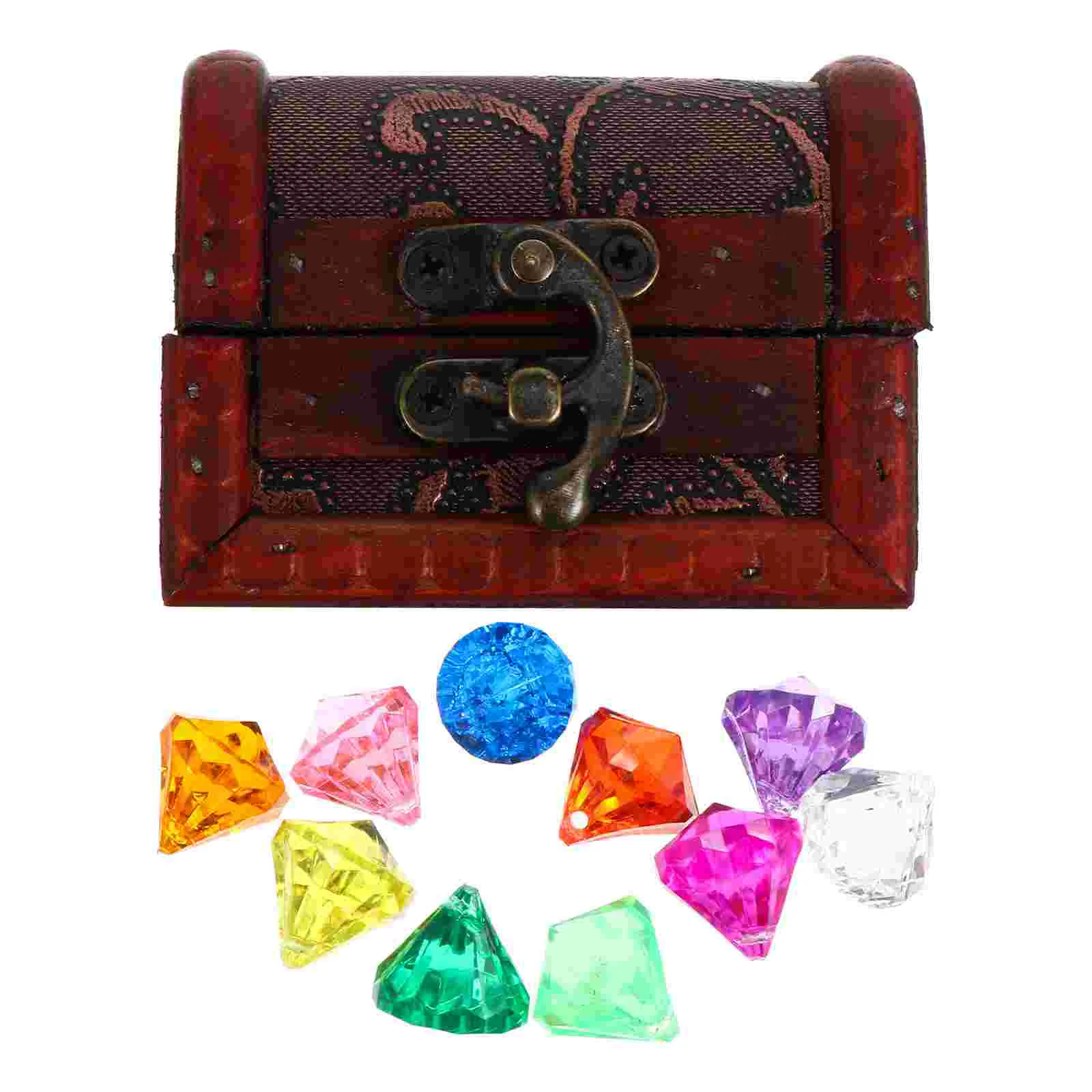 

Treasure Toy Pirate Box Toys Jewelry Children Wooden Organizer Wood S Trunk Acrylic Diamonds Gemstone Playset Storage Swimming