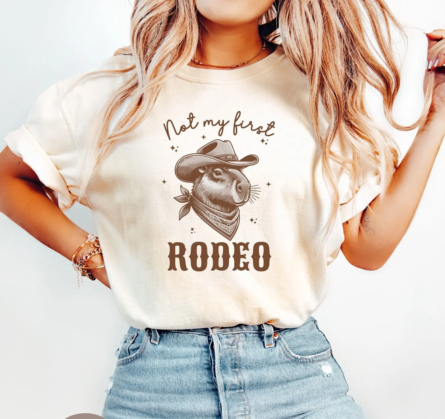 Забавная ковбойская футболка с капибарой модная винтажная в стиле вестерн