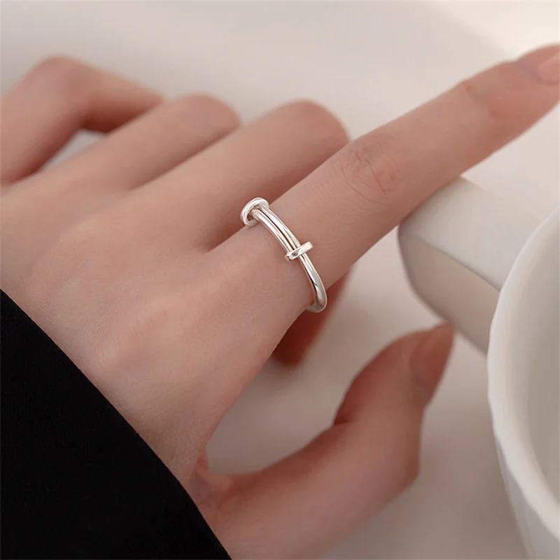 

Simple Fashion Silver Color Geometric Adjustable Ring For Women Wedding Party Minimalist Finger Rings Trend Exquisite Jewelry