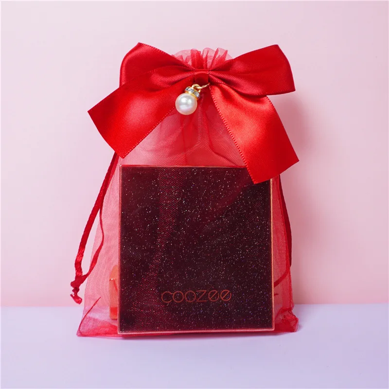 

10Pcs/Lot 3 Sizes Hot Selling Red Festive Gift Drawstring Pocket Bow Knot Spice Transparent Mesh Storage Pouch Can Be Customized