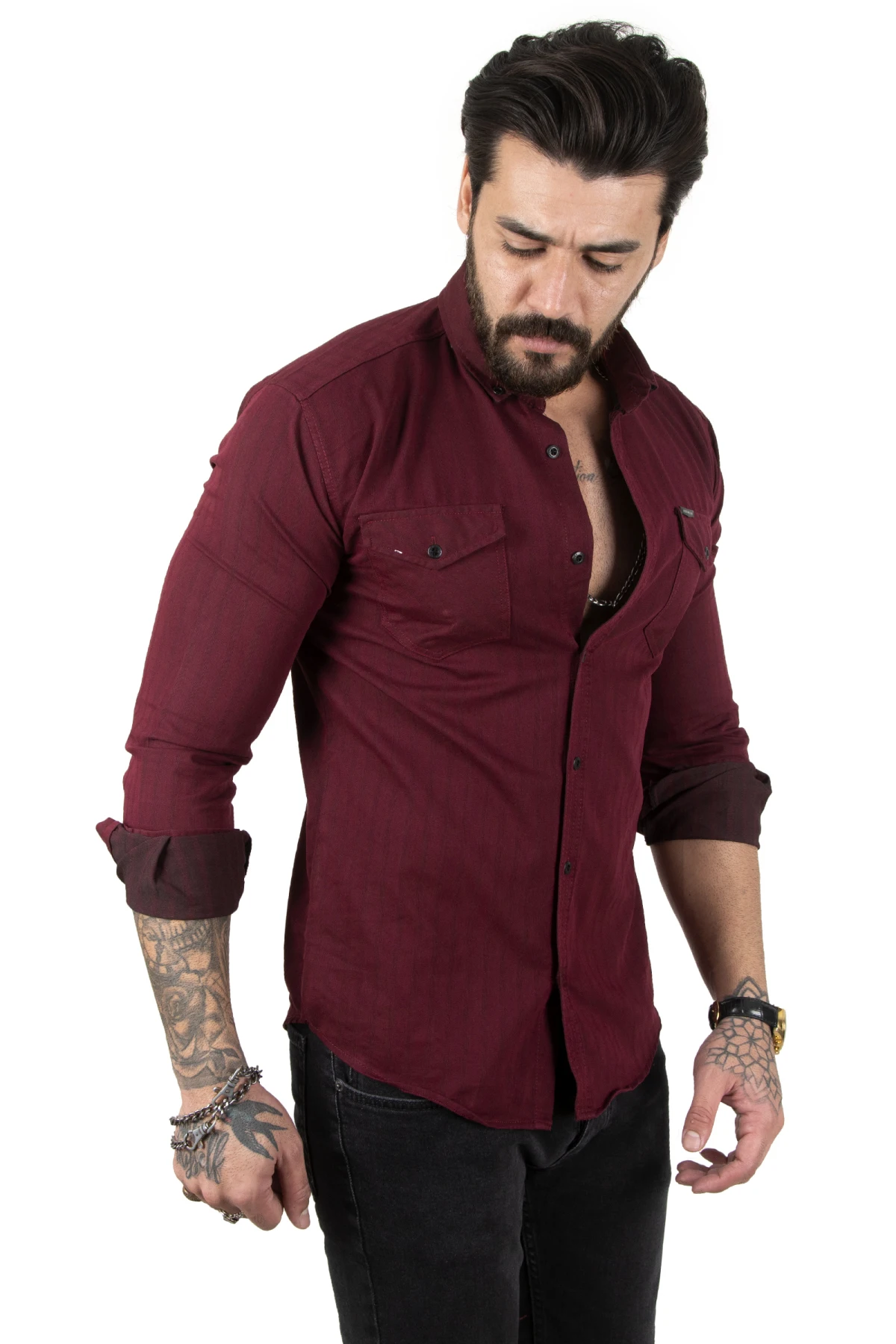 DeepSEA striped snap lycra jeans shirt 2201859