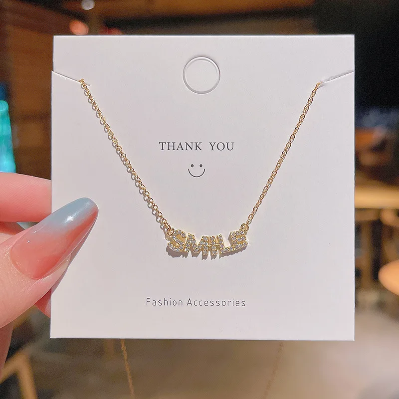 Personality Letter Smile Necklace Titanium Steel Zircon Shiny Ladies Necklace Gold Plated Clavicle Chain Korean Luxury Jewelry