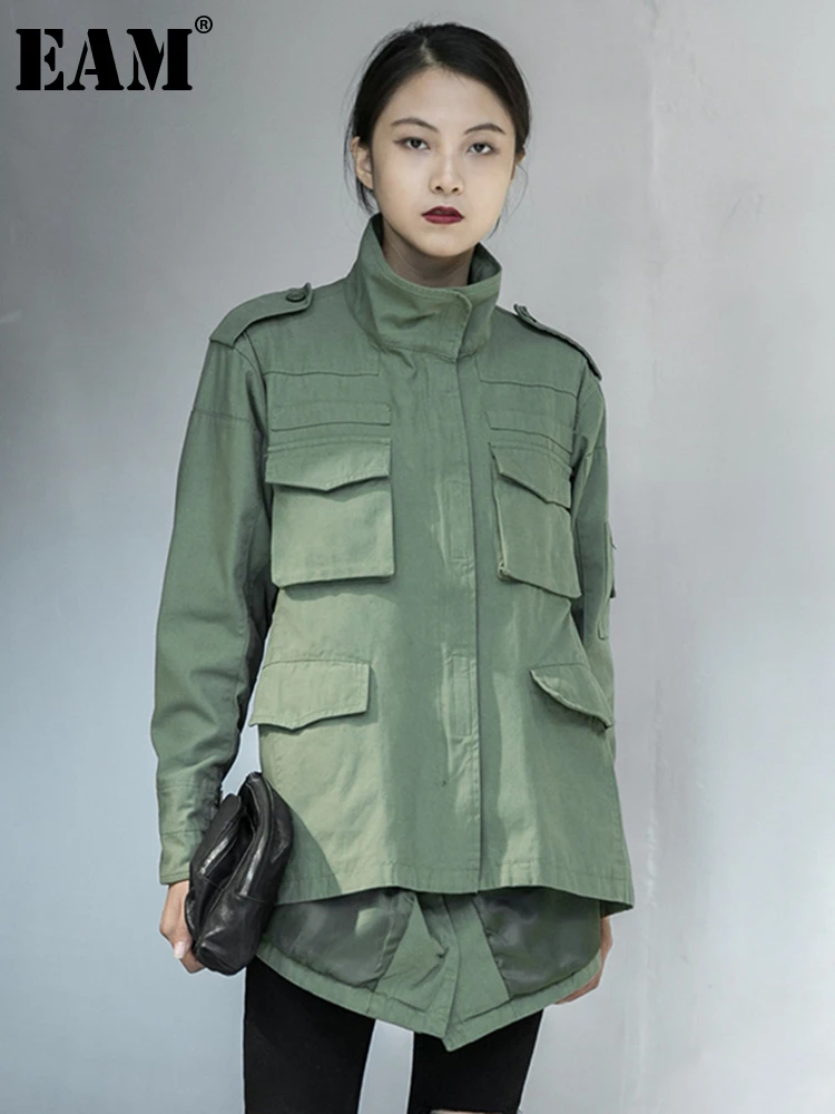 

[EAM] Loose Fit Back Irregular Two Ways Wear Big Size Jacket New Lapel Long Sleeve Women Coat Fashion Spring Autumn 2022 1DA902