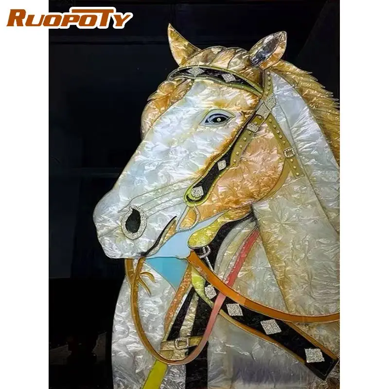 

RUOPOTY Rhinestones Diamond Painting With Frame White Horse Mosaic Diamond Gift Wall Decors Jewelry Cross Stitch For Adults