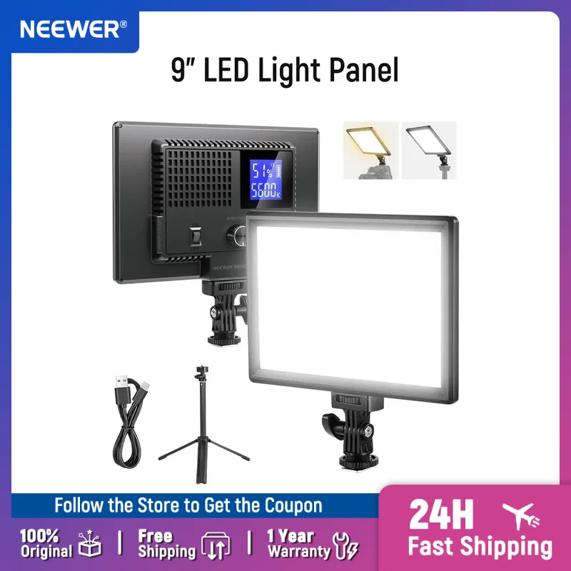 Фото Светодиодная панель NEEWER Basics 9 дюймов, 3200-5600K, с краевым свечением, регулируемая яркость, для фото- и видеосъемки, с настольным штативом, CRI95+, 800 люкс №1