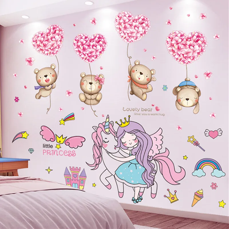 Воздушные шары медведи животные наклейки на стену сделай сам единорог девушка