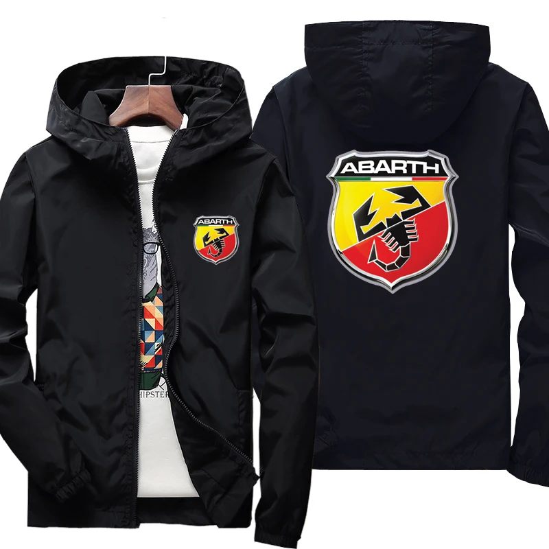 

New Spring Autumn Men's Abarth Logo Hooded Jacket Casual Coat Male Zipper Fashion Windproof Long Sleeve Outdoor Jacket