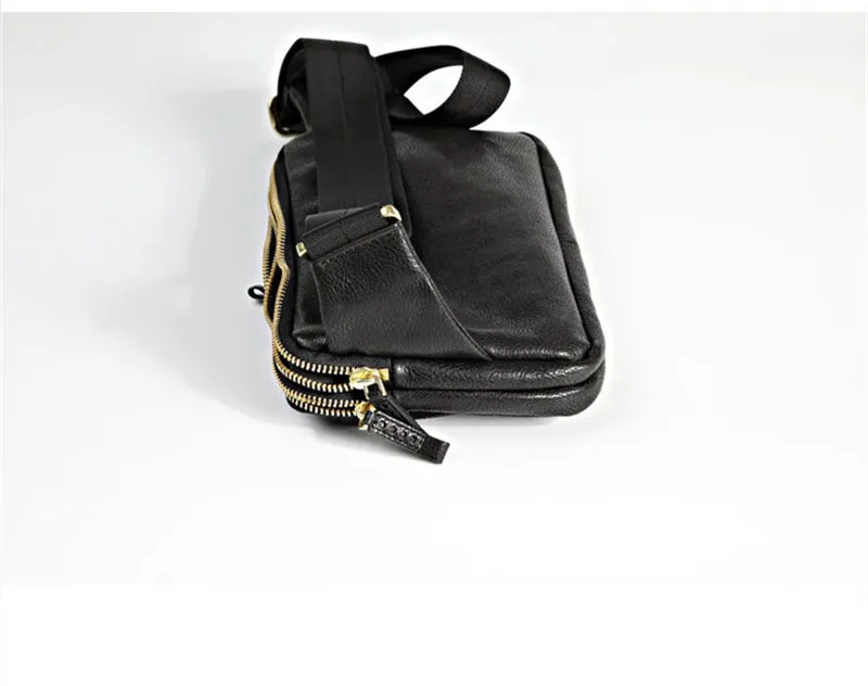 Simple casual first layer cowhide men's black small chest bag luxury genuine leather multi-functional shoulder crossbody bag