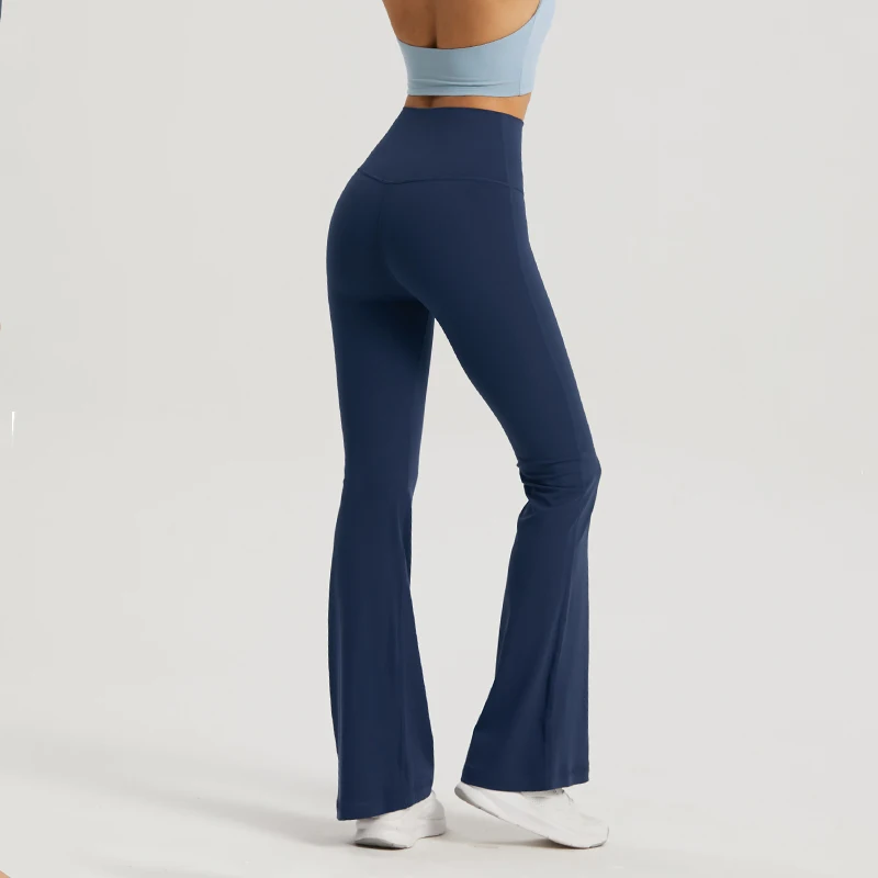 DANCEFISH 2023 Women Tight Pants High Waist Tummy Control Low Intensity Daily Wear Walk Joggings Pilates Yoga Flared Trousers