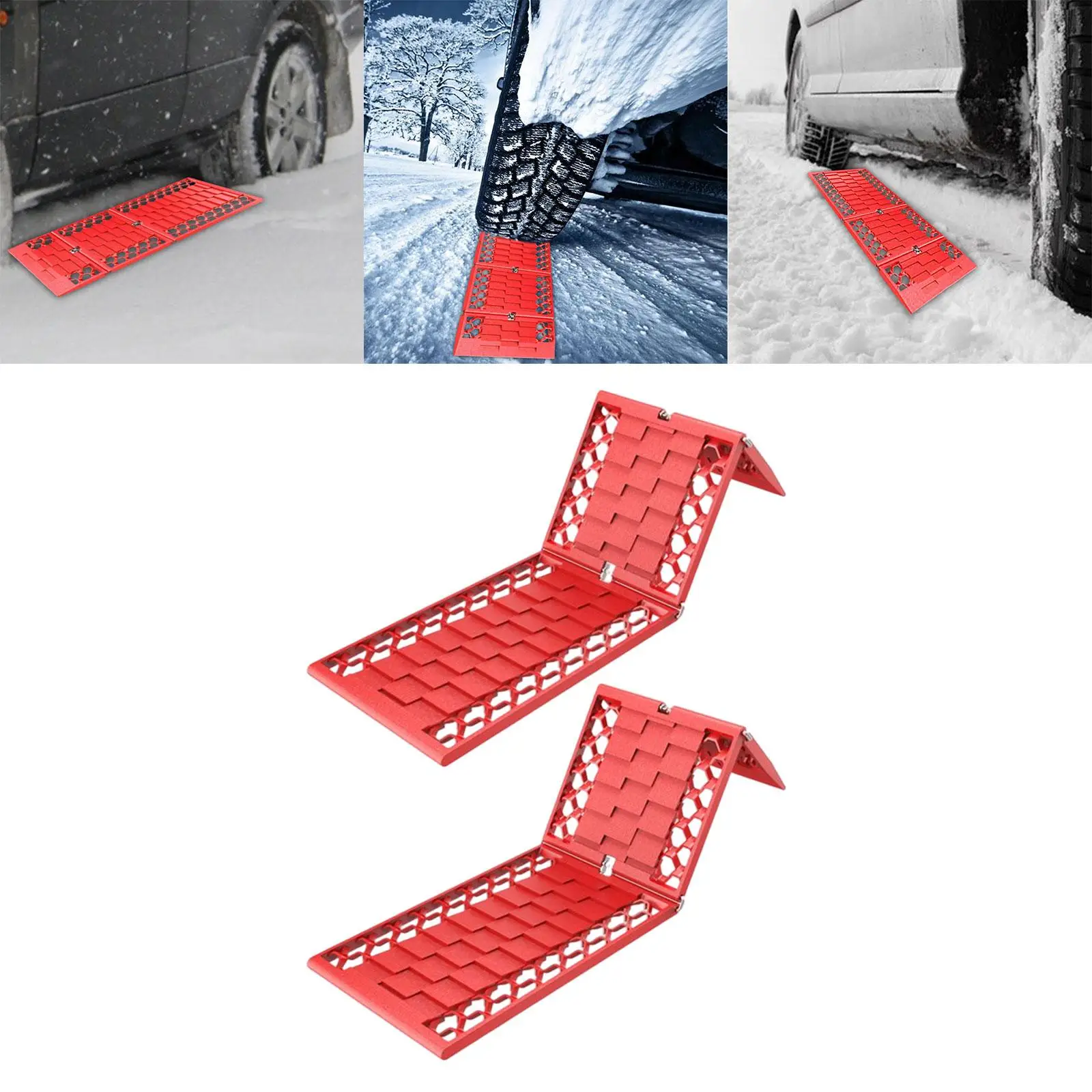 2 Pieces Folding off roading traction track Nonslip Plate Tyre Emergency Mat Traction Boards for Sand Soft Ground Terrains Ice
