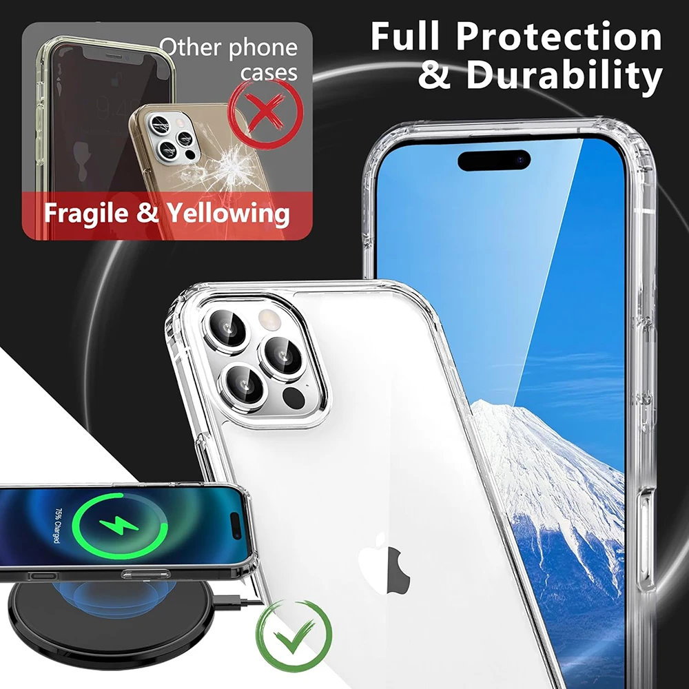 Фото Гибридный противоударный чехол из PC+TPU для iPhone 18, 17 Air, 17E, 16, 16E, 15, 14 Plus, 13, 12, 11 Pro Max – прозрачная жесткая задняя панель, мягкий тонкий корпус №5