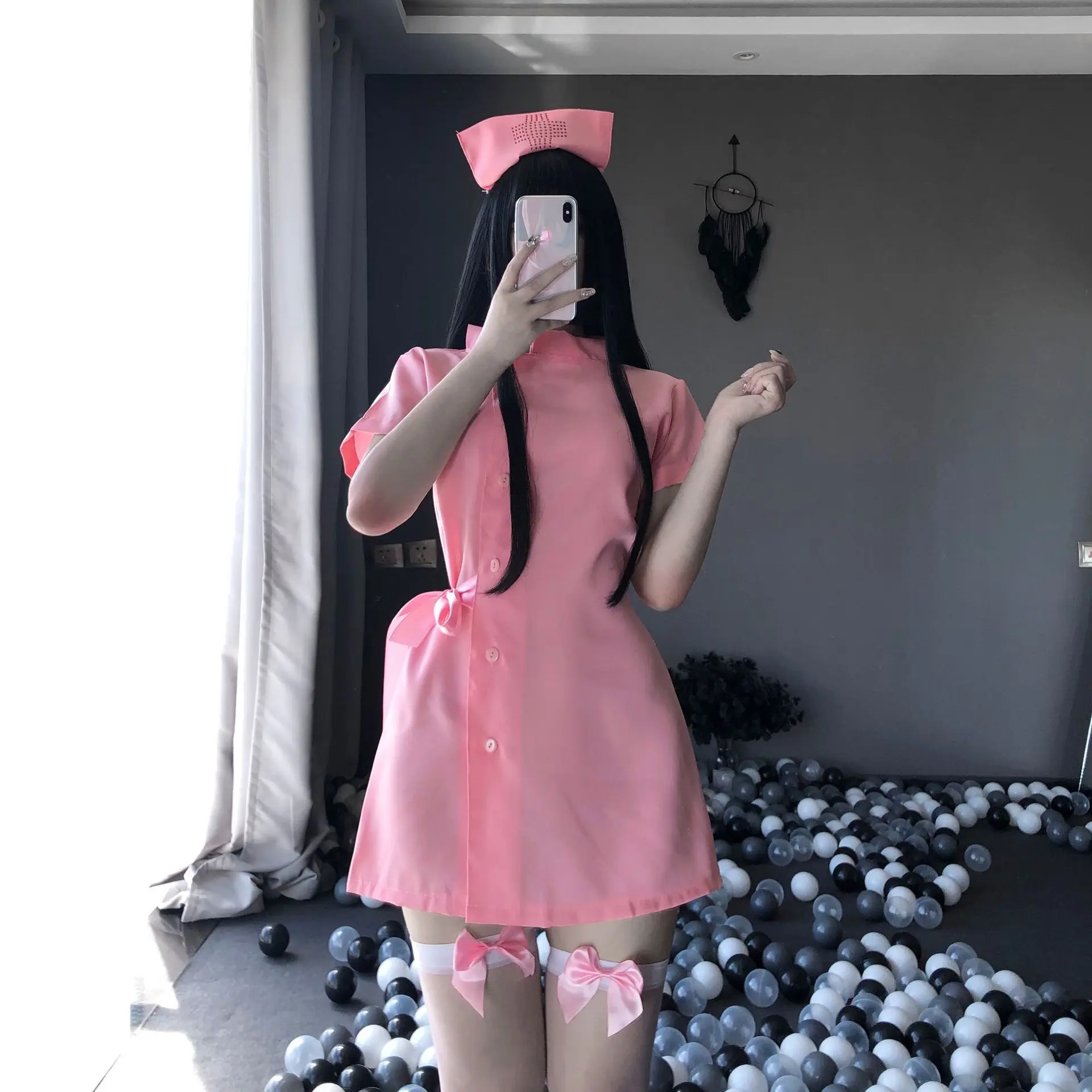 Женский эротический костюм горничной наряд для пар школьниц розовый белый