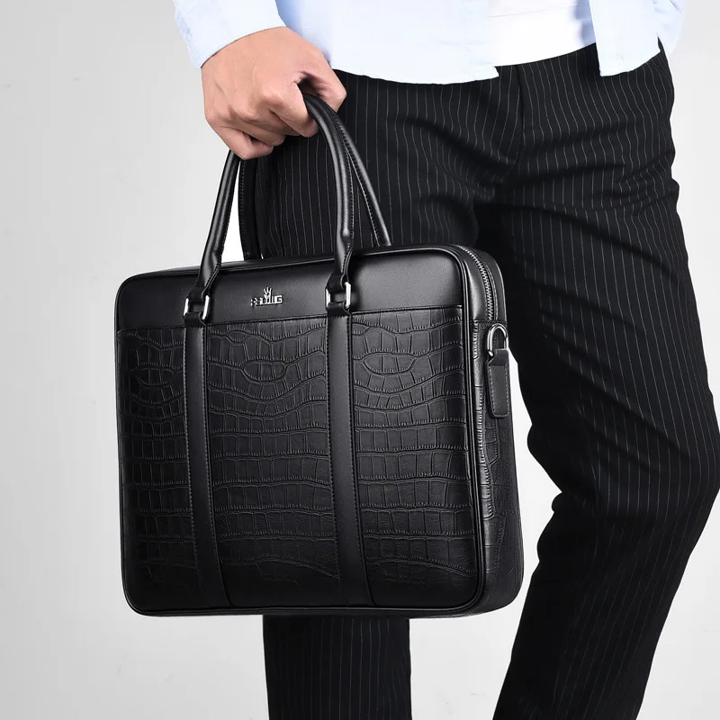 New Men's Bag Fashion Business Briefcase For Men Crocodile Pattern Leather Handbag For 14 Inch Laptop Casual Shoulder Bags