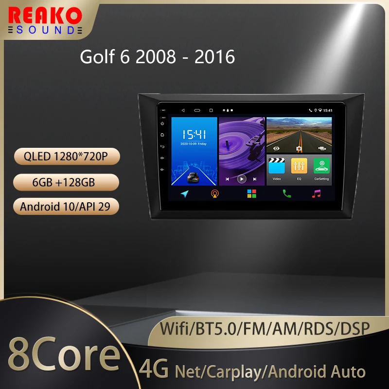 

Автомобильный радиоприемник 2 Din реакosound для Volkswagen Golf 6 2008 - 2016 с голосовым ИИ мультимедийным видеоплеером и GPS-Навигатором для Android