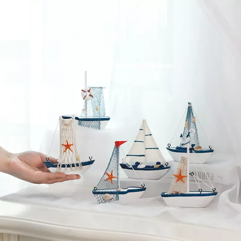 

2022 Mode Room Decor Figurines Miniatures Mediterranean Style Ship Small boat ornaments
