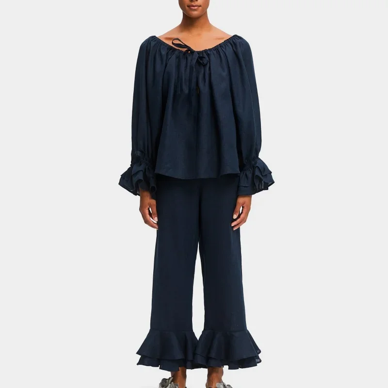 Женский клетчатый пижамный комплект из двух предметов с галстуком и длинным