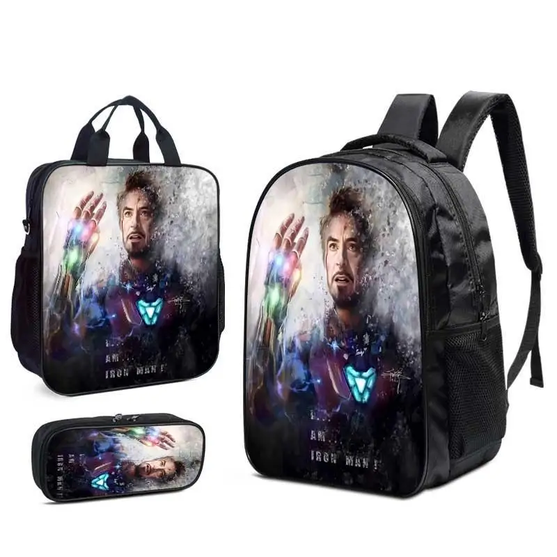 

Marvel Anime Iron Man Elementary School School Bag Cartoon Cute Boys Burden Reduction Backpack Pencil Bag Tuition Bag 3-PieceSet