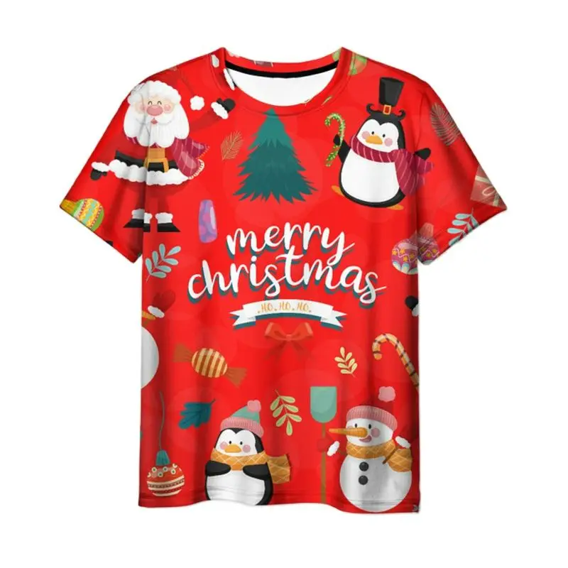 

New Year Santa Claus Gift 3D PrintingT-shirt Christmas Men Women Round Neck Short Sleeve Party Casual Fashion Loose