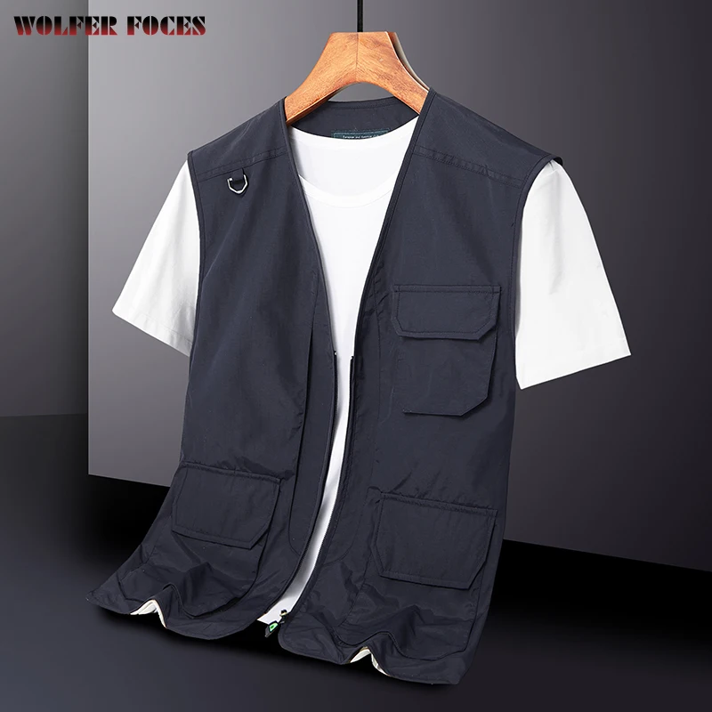 Summer Men's Multi Pocket Functional Vest Outdoor Fishing Vest Camping Waterproof Jackets Bigsize Sleeveless Coat Tactical Vests
