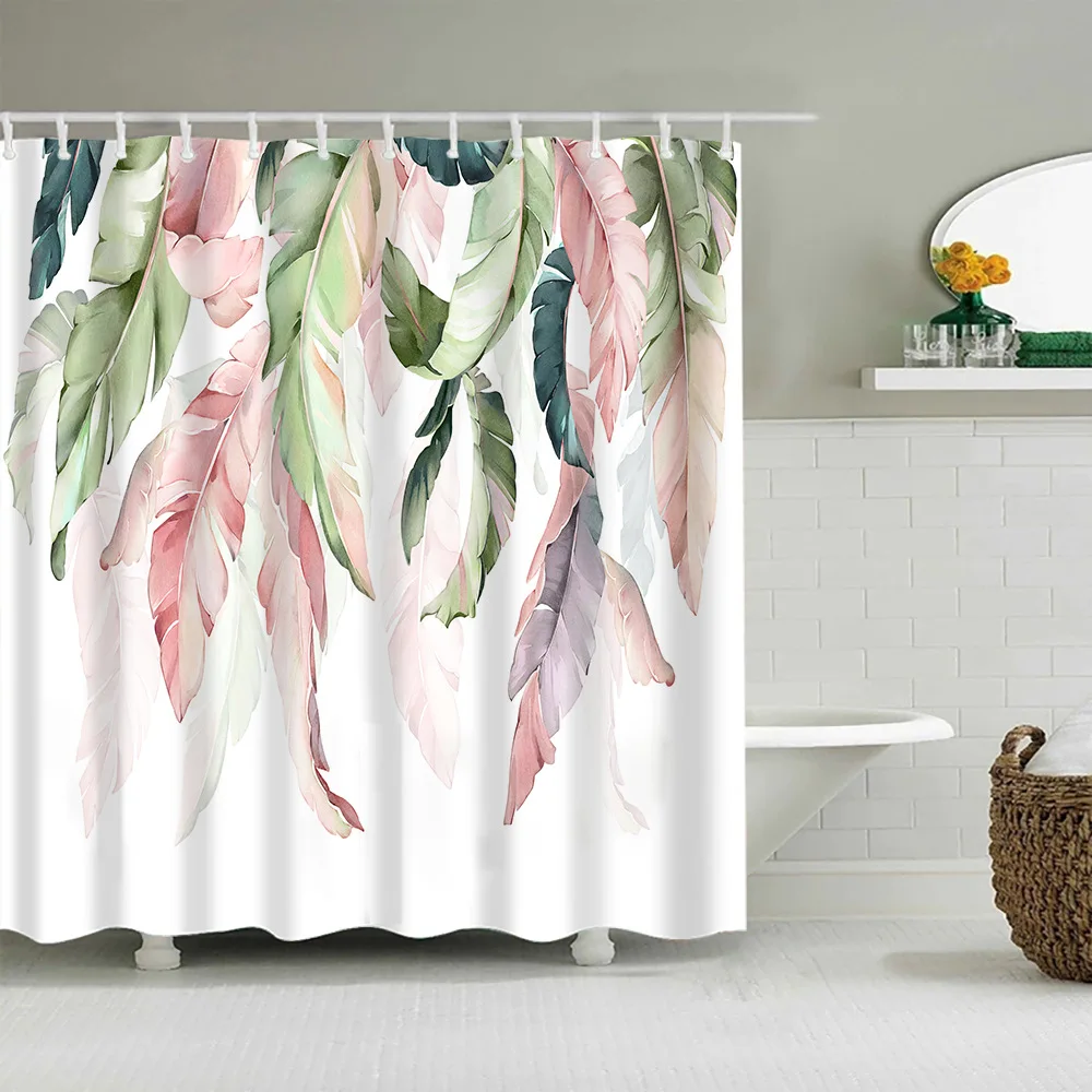 

OLYGA Pastoral Flower Bathtub Shower Curtain Watercolor Banana Leaf Palm Branch Bathroom Curtain Curtain Home Decor Waterproof