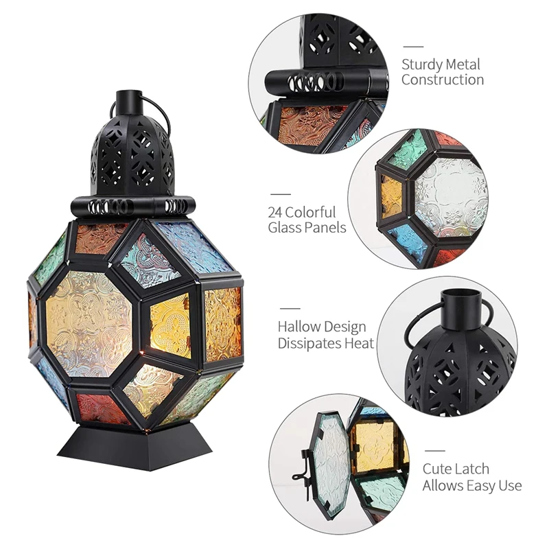 Ретро железный фонарь-свеча портативный марокканский витражный подсвечник