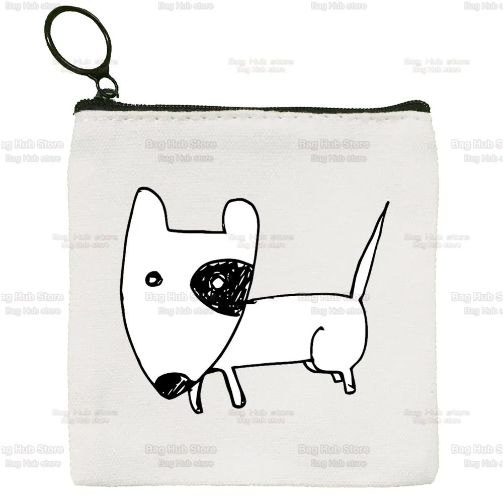 Bull Terrier Group Cute Pet Dog Logo Funny Cartoon Coin Purse Female Mini Canvas Art Cute Key Case Coin Purse Student Wallet