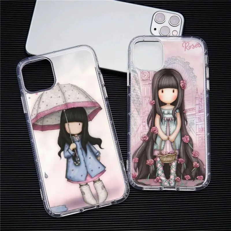 

Santoro Gorjuss cute cartoon girl Phone Case For iphone 13 12 11 Pro Max Mini XS 8 7 Plus X SE 2020 XR Transparent Soft Cover