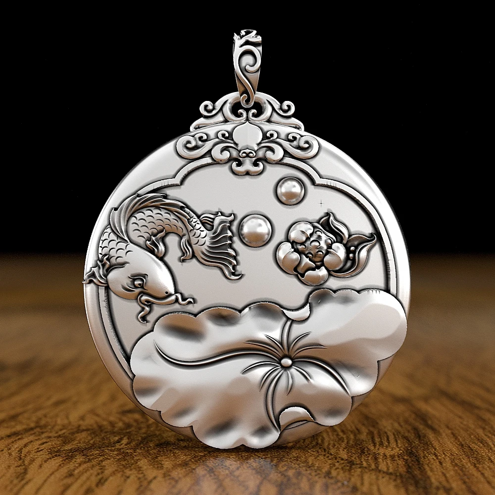 

XS New Handmade Original Solid Year After Year Pendant Lotus Carp Necklace Male Pendant Nafu Tag Ladies Accessories