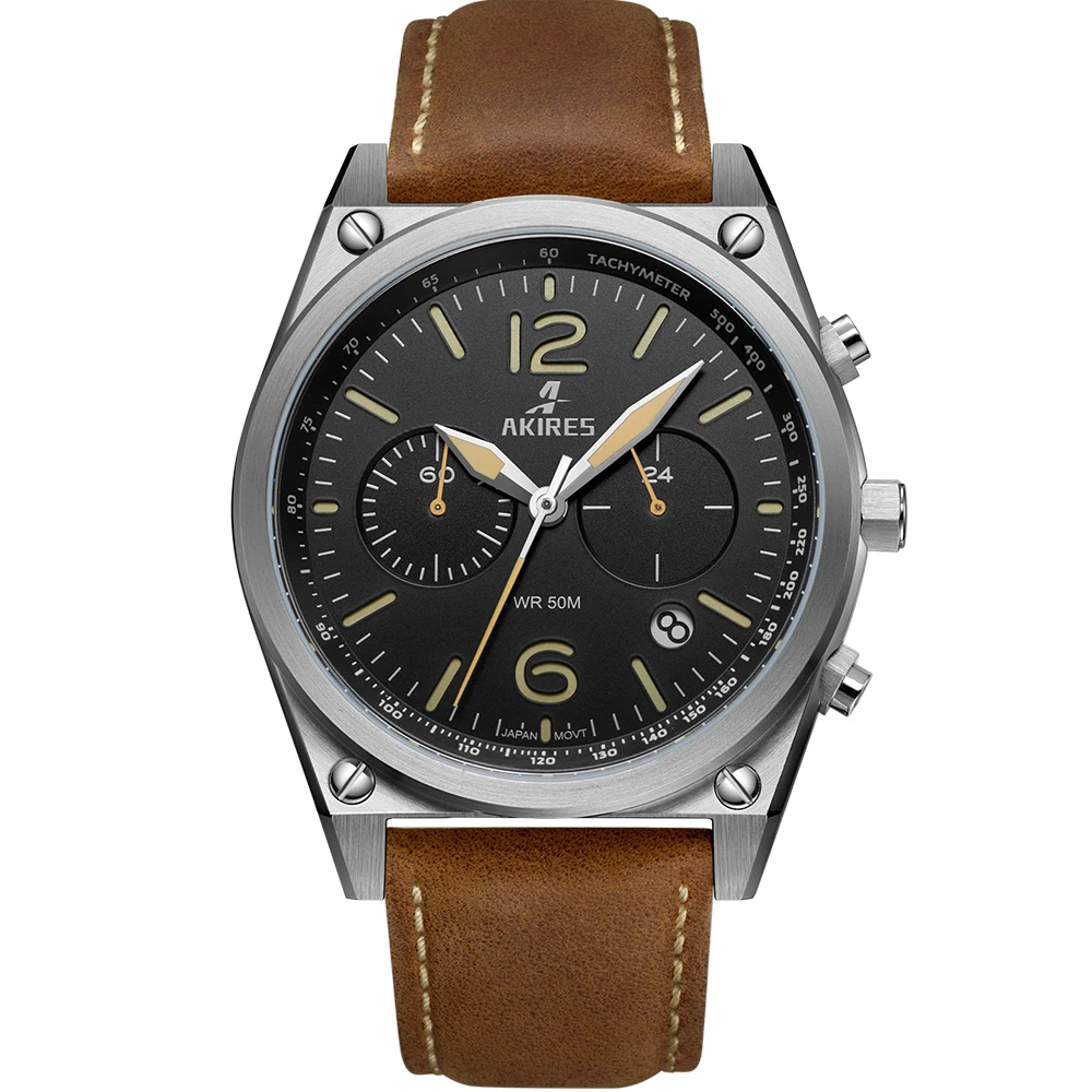 

AKIRES Men's Quartz Watch Automatic Date 100M Waterproof Super Luminous Multifunction Chronograph Pilot's Watch VH31 Movement