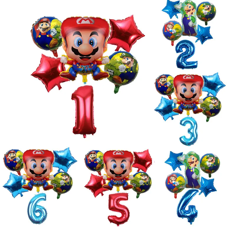 

6PCS Super Mario Balloons Children Birthday Party Decoration Cartoon Mario Luigi Bros Mylar Game Theme Kids Toys Party Supplies