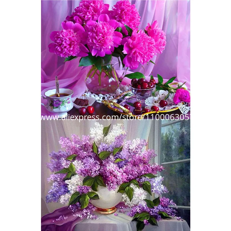 

ROAMILY,Diamond Painting Flowers,Purple Lilac,5D Cross Stitch Diamond Embroidery,Flower,Mosaic,Cheap On Canvas