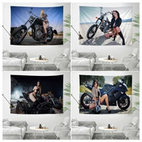 motorcycle girl hippie wall hanging tapestries art science fiction room home decor decor blanket
