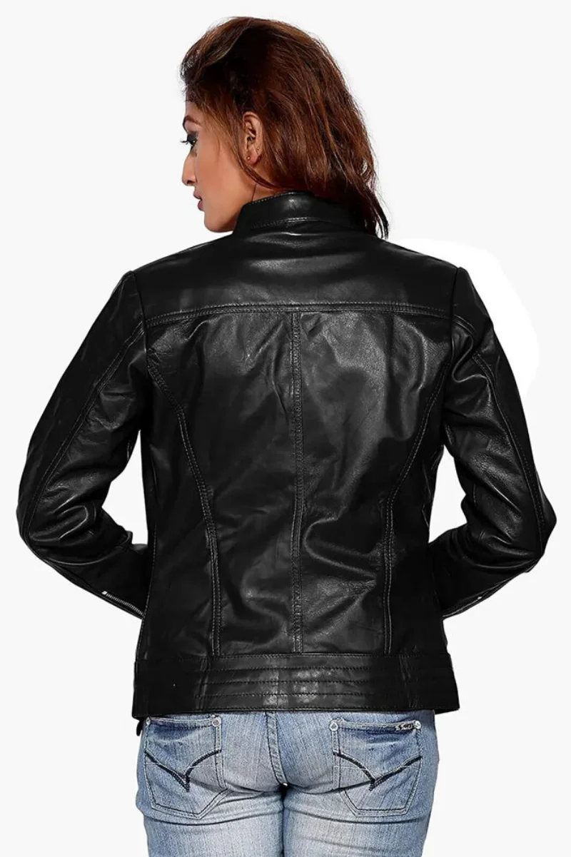 Women Stylish Slim Fit Leather Jacket Biker Moto Minimalist Jacket Genuine Leather Jacket Women