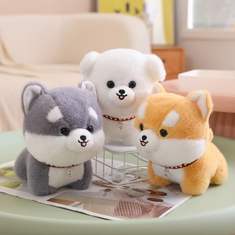 

25CM New Shiba Inu Dog Plush Toy Stuffed Big Head Bichon Kawaii Lifelike Animal Husky Puppy Doll Toys for Kids Girls Gift