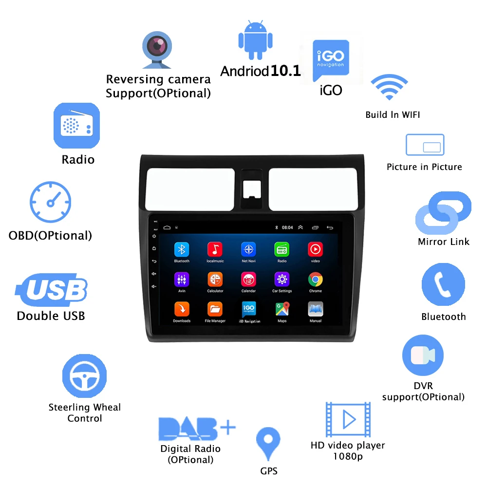 Для автомобиля Suzuki Swift 2005 2006 2007 2008 2009 2010 Android-радио-мультимедийный плеер с навигацией GPS, видео, 2DIN, IPS, 8 ядер, 4G.