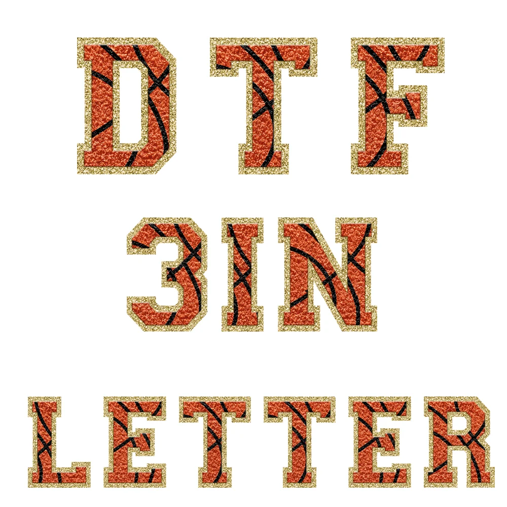 

Диагональ 3 дюйма, алфавит, баскетбольная Золотая буква, DTF, печать, железо на decas, теплопередающая наклейка, полотенце, шениль для рукоделия