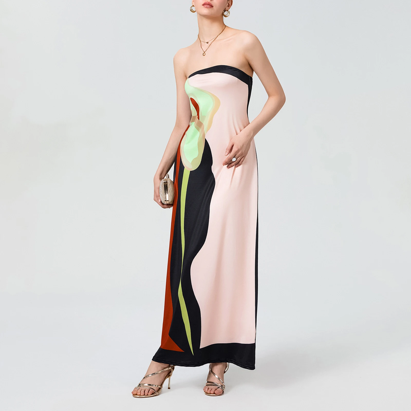 Женское длинное платье без бретелек модное свободное платье-футляр с открытой