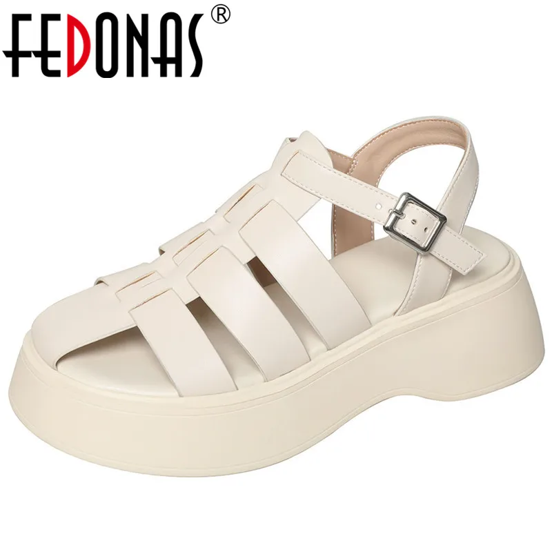 

FEDONAS Casual Platforms Women Sandals Spring Summer Retro Weave Genuine Leather Gladiator Pumps New Arrival Fashion Shoes Woman