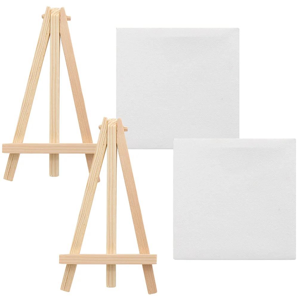 

2 Sets Accessories Mini Oil Painting Board Child Miniture Decoration Pre-stretched Canvas Wooden Canvases
