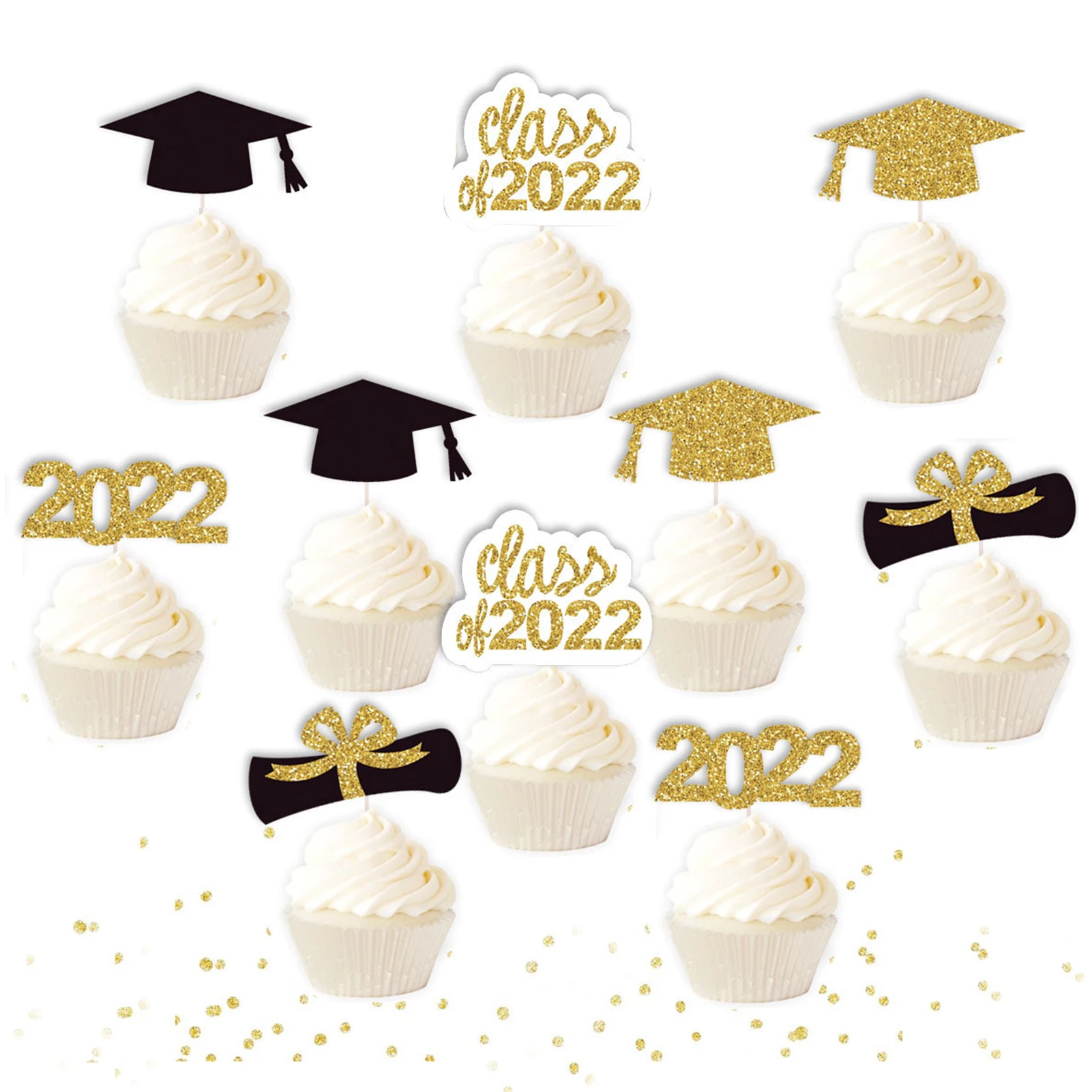 

10 шт. топперы для кексов на выпускной 2022 2022 блестящие топперы для кексов на выпускной поздравления товары для кексов на выпускной