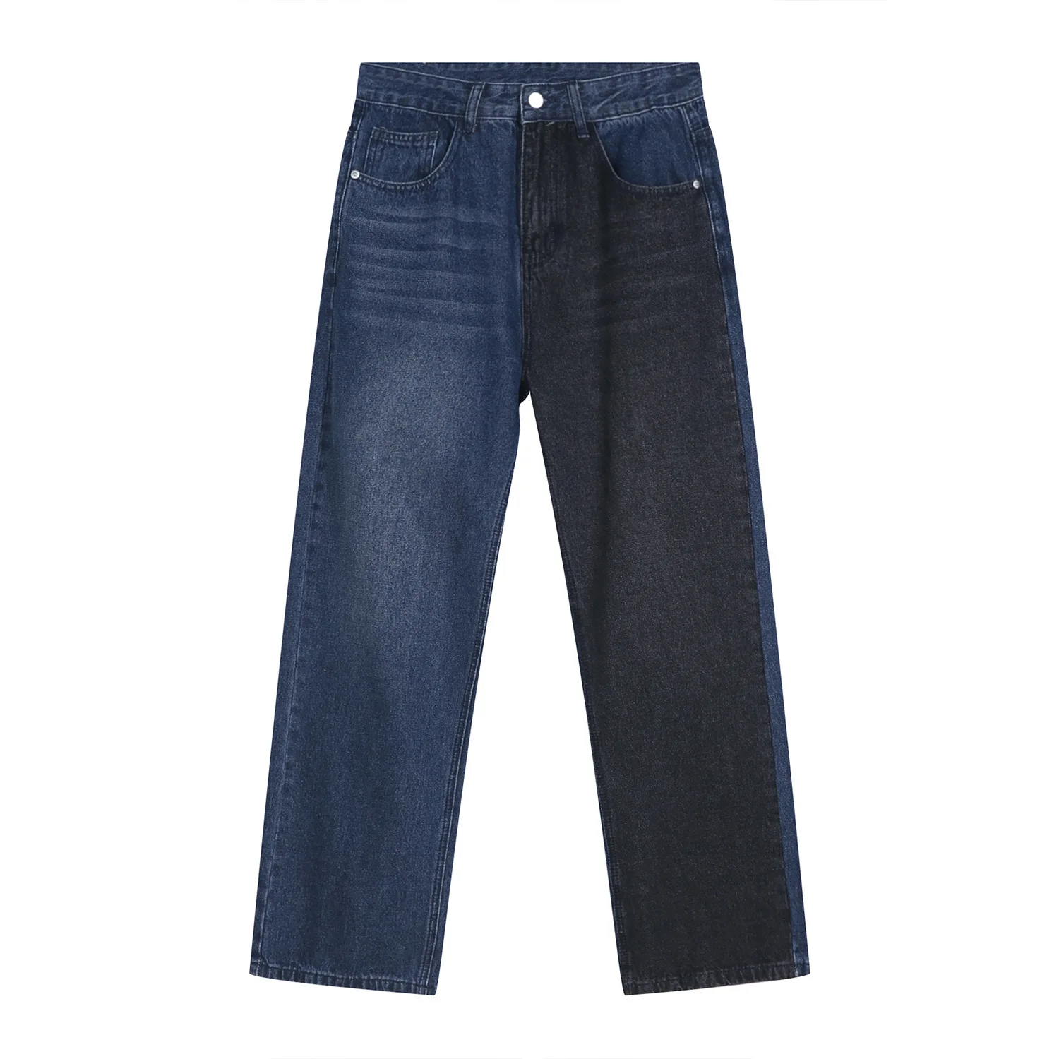 Four Seasons New Korean Version Loose Trend Splicing Contrast Color Straight Loose Jeans Men's Streetwear Boyfriend Jeans JEANS