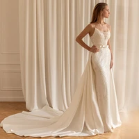 elegant spaghetti strap ivory wedding dresses sleeveless floor length jersey bridal gowns strapless 2022 summer robe de mari%c3%a9e